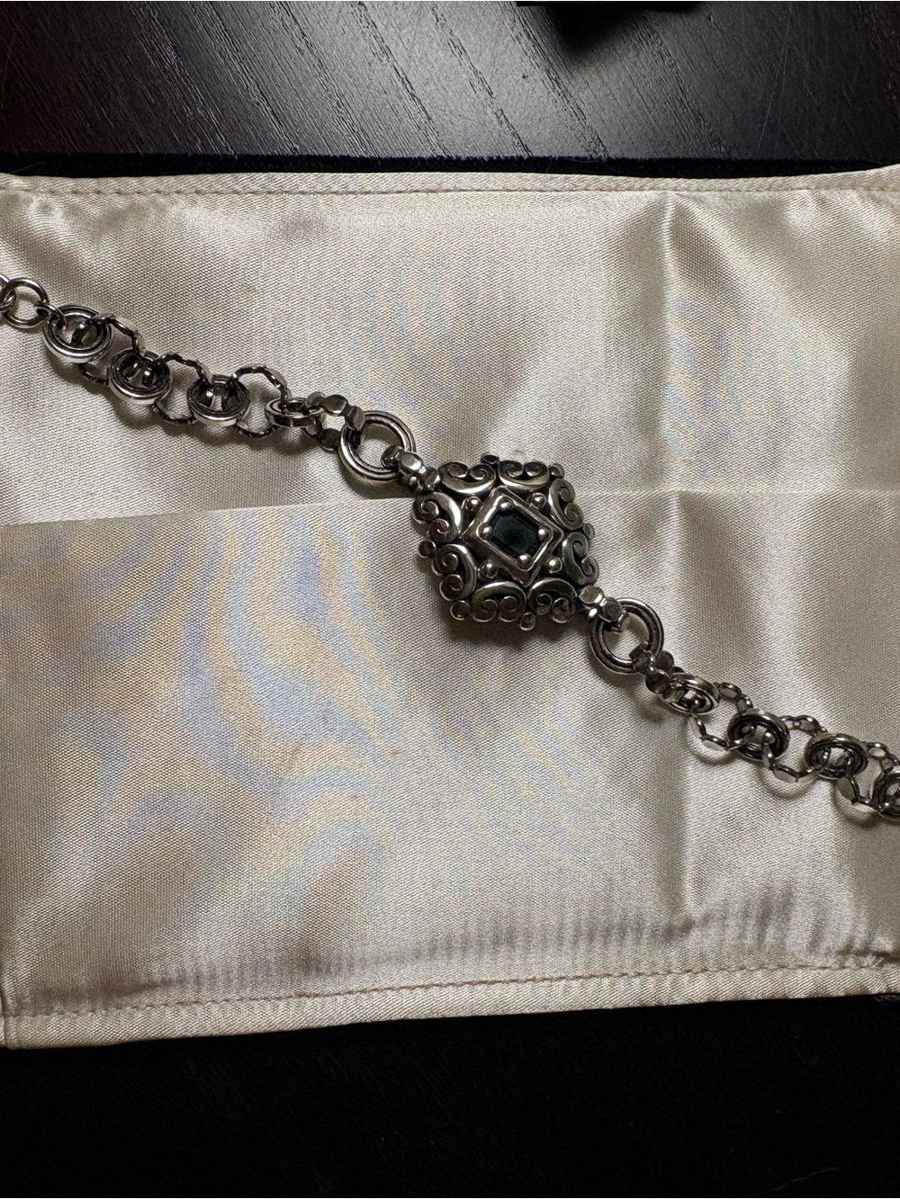 Brighton Silver black onyx scroll statement link Bracelet